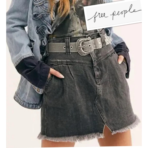 Free People Dresses & Skirts - Free People Y2K Boho Western Mini Skirt- Sidecar Distressed Black Denim size 25